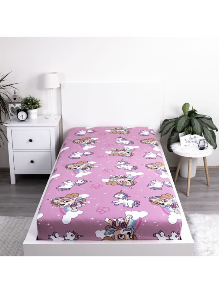 Paw Patrol Spannbetttuch Baumwollbettlaken mit Skye für Kinderbett (90x200 25 cm) in Rosa günstig kaufen 90x200 cm