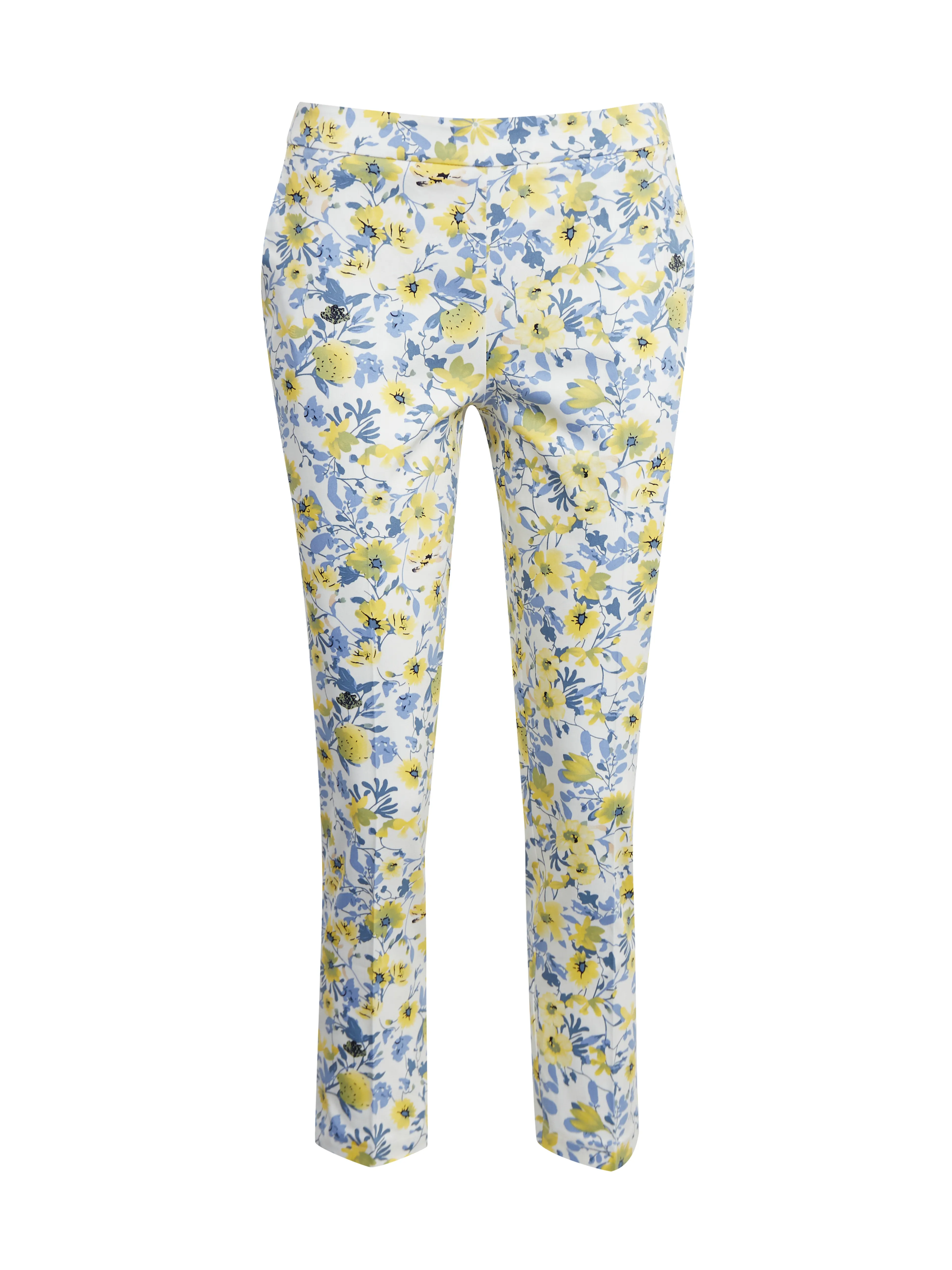 Gelb-weiße geblümte Damen-Cropped-Hose ORSAY