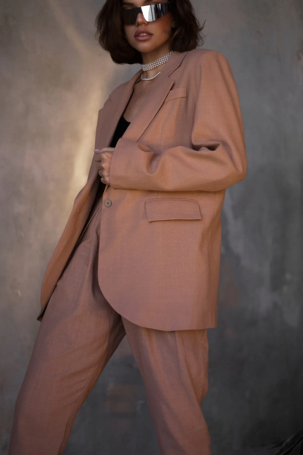 BOHEMAİ  Blazer-Jacken-Set aus lachsfarbenem Ponte-Leinen