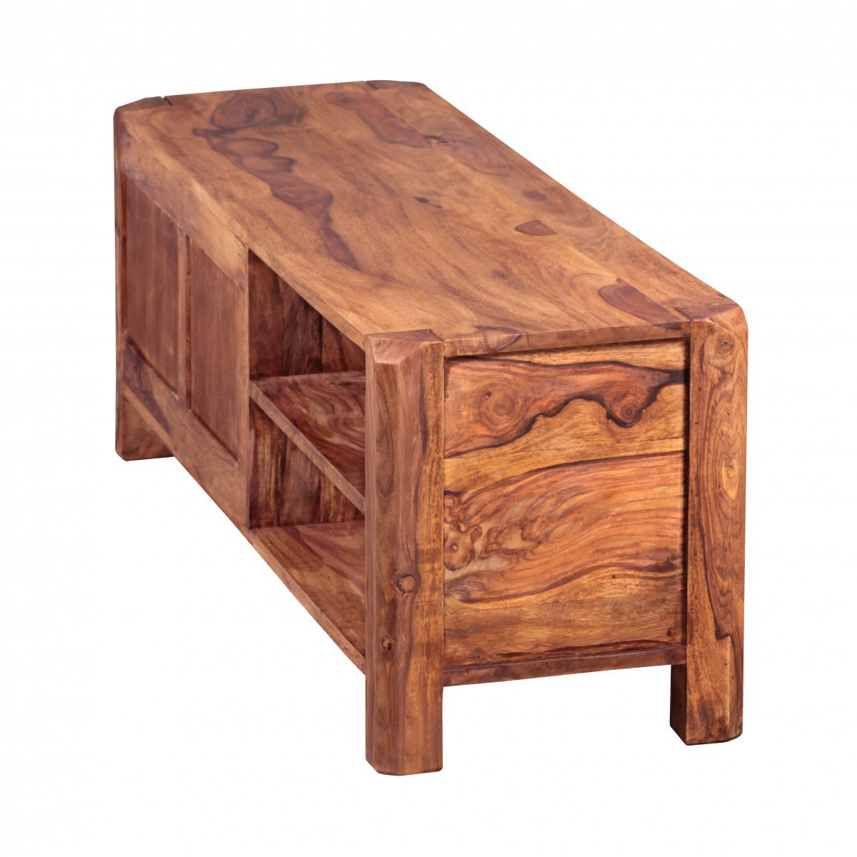 Wohnling Lowboard Massivholz Sheesham Kommode 140 cm TV-Board Ablage-Fächer Landhaus-Stil Unterschrank 40 cm TV-Möbel