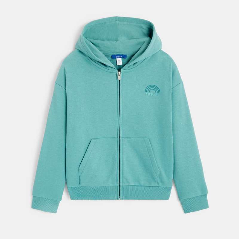 Sweat-shirt à capuche uni vert fille