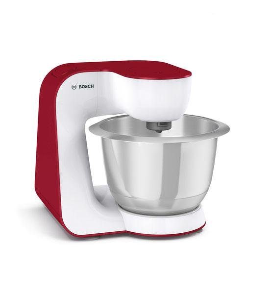 BOSCH Küchenmaschine StartLine MUM54R00, 900 W, 3,9 l Schüssel, 7 Arbeitsstufen, Knethaken, Schlagbesen, Rührbesen, weiß/rot