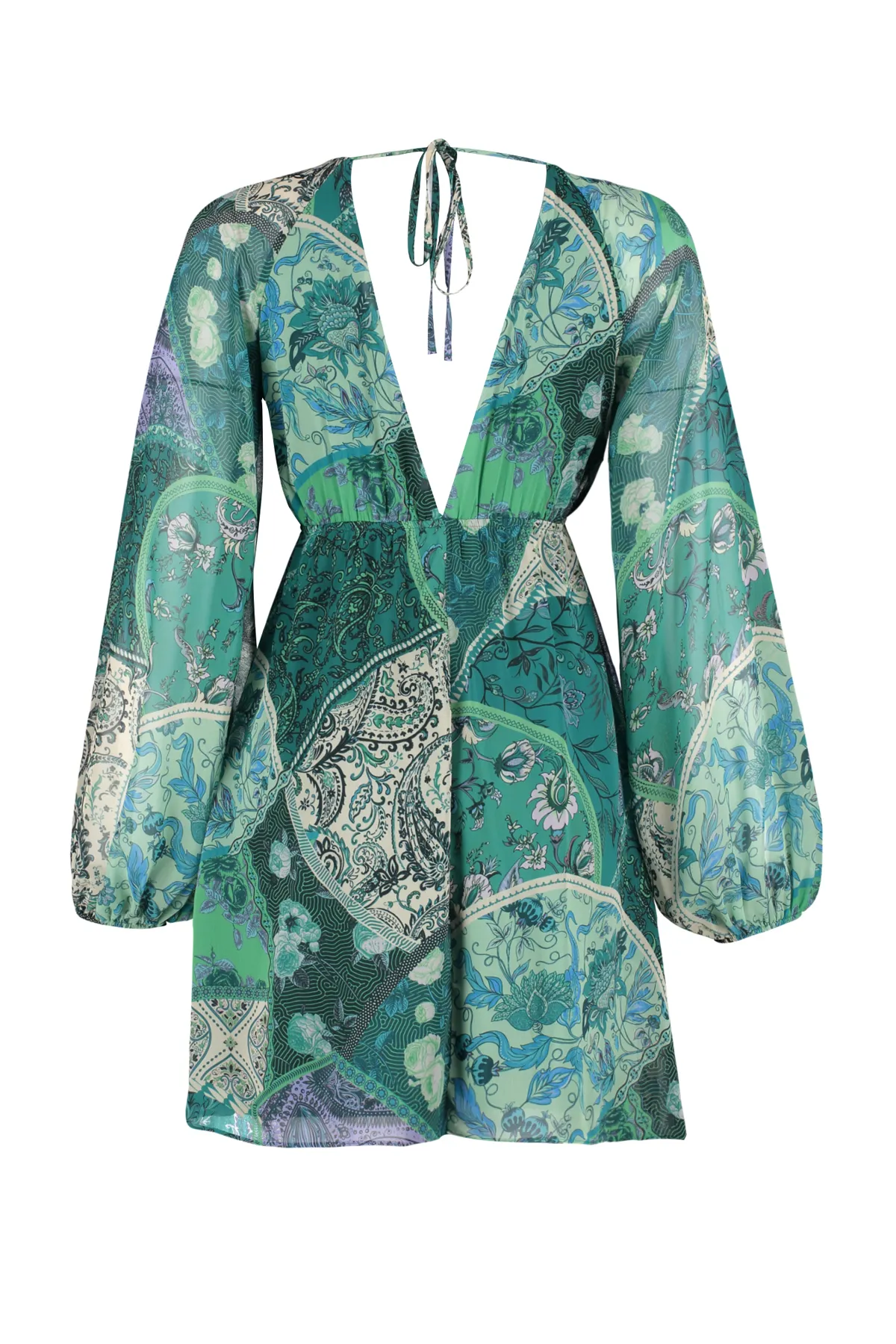 Trendyol Collection  Grünes, mit Chiffon gefüttertes, gewebtes Minikleid mit Taillenöffnung TWOSS23EL00519
