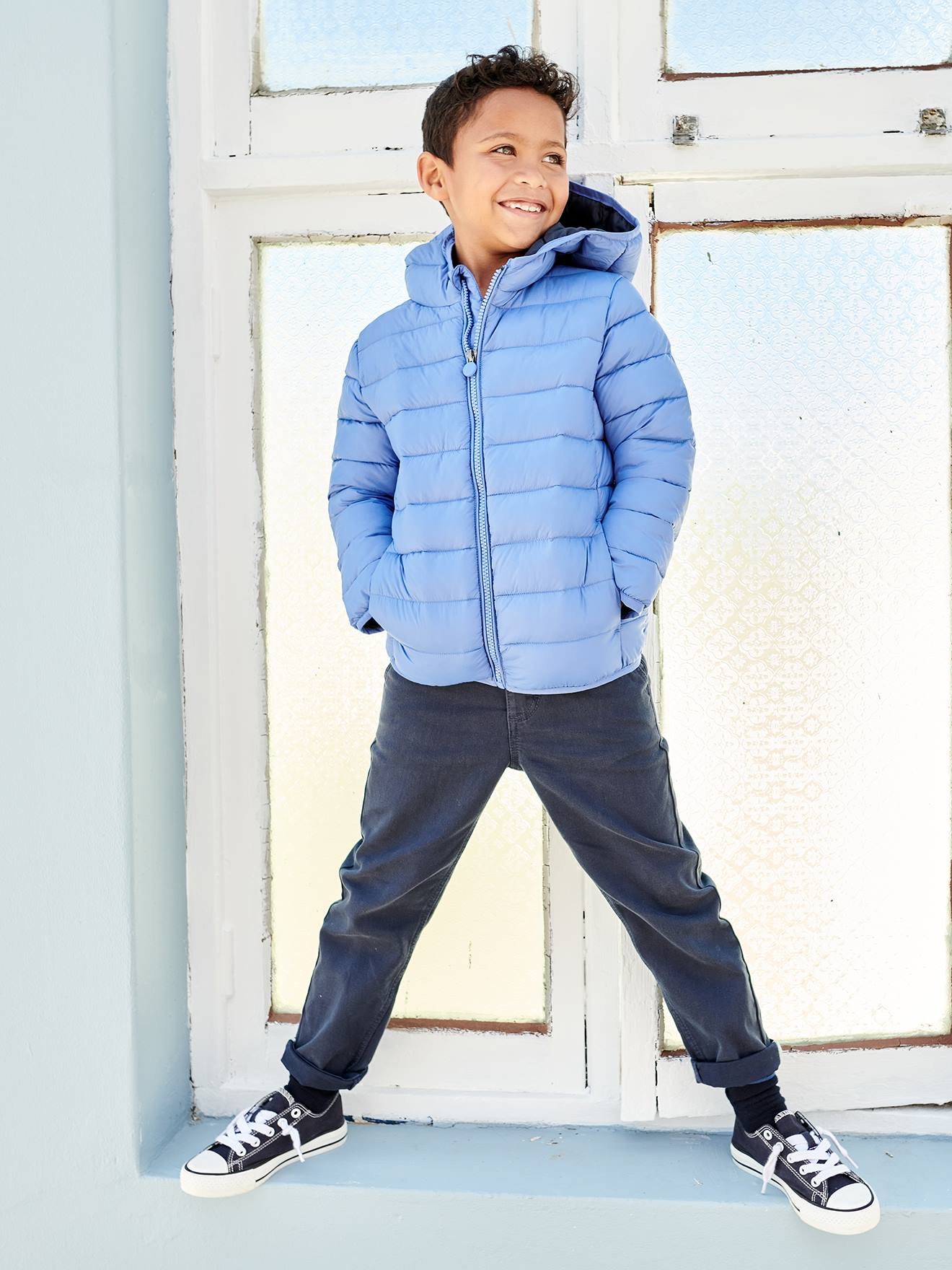 Vertbaudet Jungen Light-Steppjacke mit Wattierung aus Recycling-Polyester - dunkelgrau
