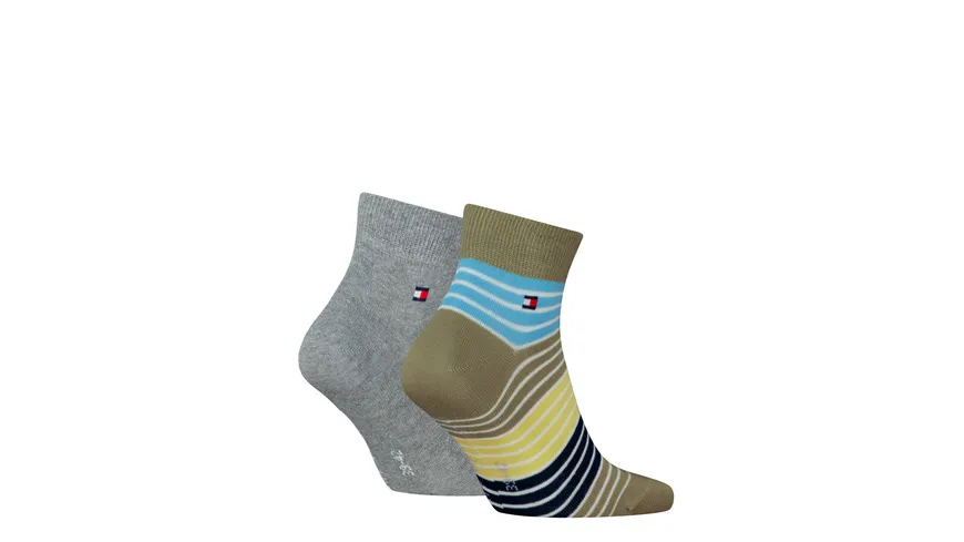 TOMMY HILFIGER Herren Kurzsocken Quarter Multicolor Stripe 2er Pack faded olive