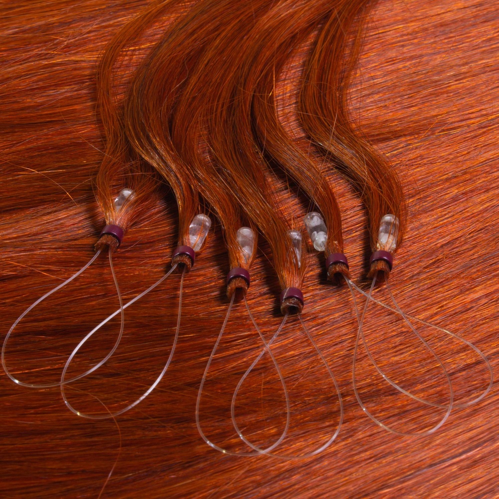 hair2heart Extensions à froid Microring Premium cheveux naturels #130 Rouge cuivré 0.5g extensions