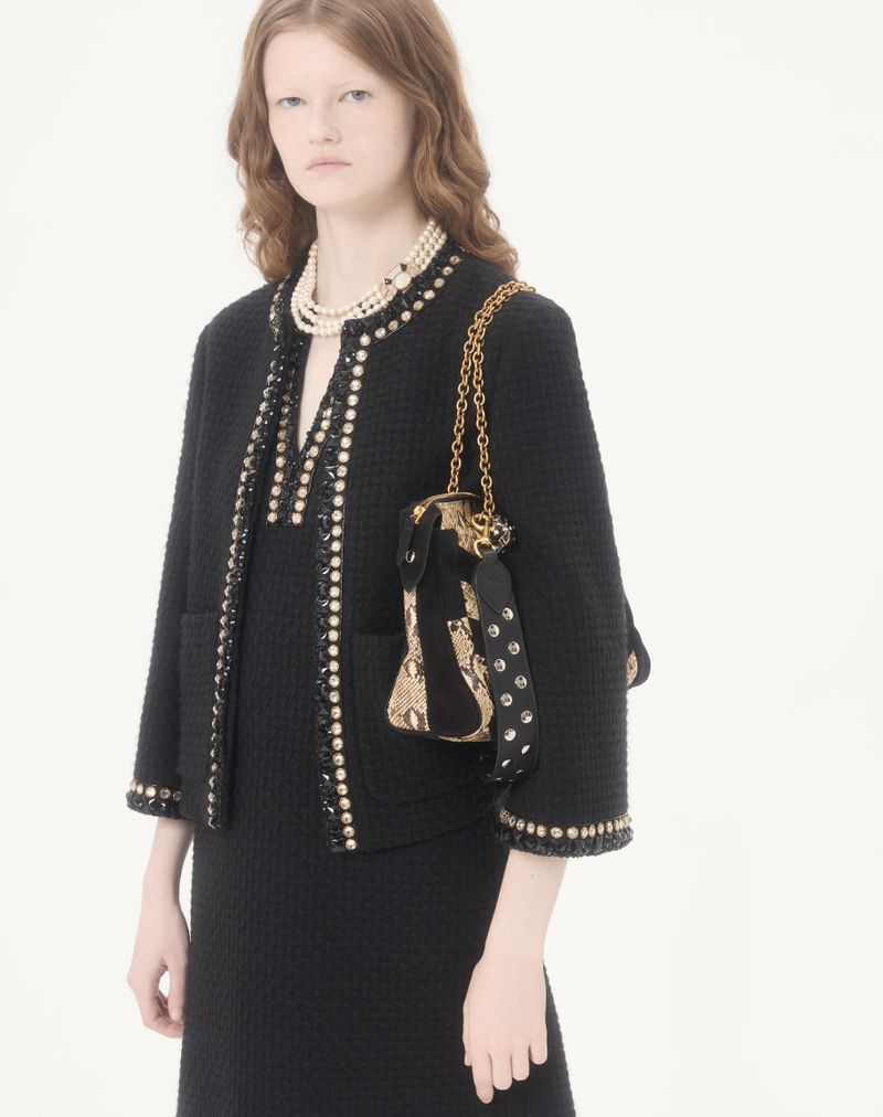 Vestido curto em tweed Canestrello bordado.