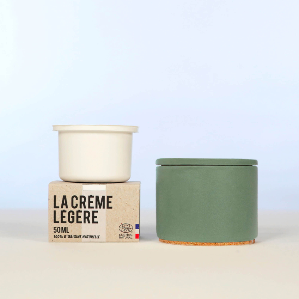 La crème libre Coffret Crème Légère Visage (Éco-recharge + Pot Rechargeable Vert Canard) Soin Hydratant Visage