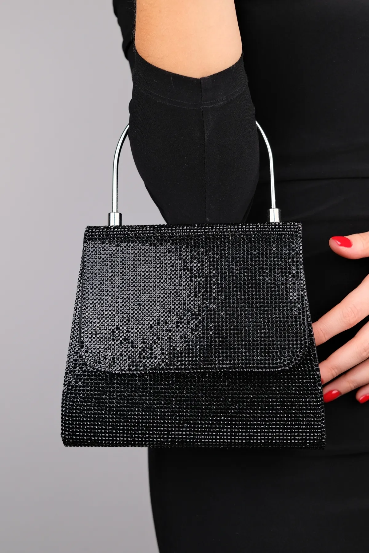 LuviShoes  LAMAYA Schwarze Handtasche mit Steinen für Damen