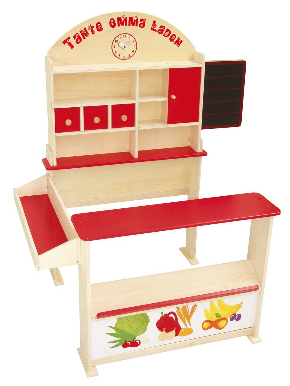 Roba Kaufladen 'Tante Emma', Holz natur, mit Theke, Tafel, Seitentheke & Markststand Bedruckung