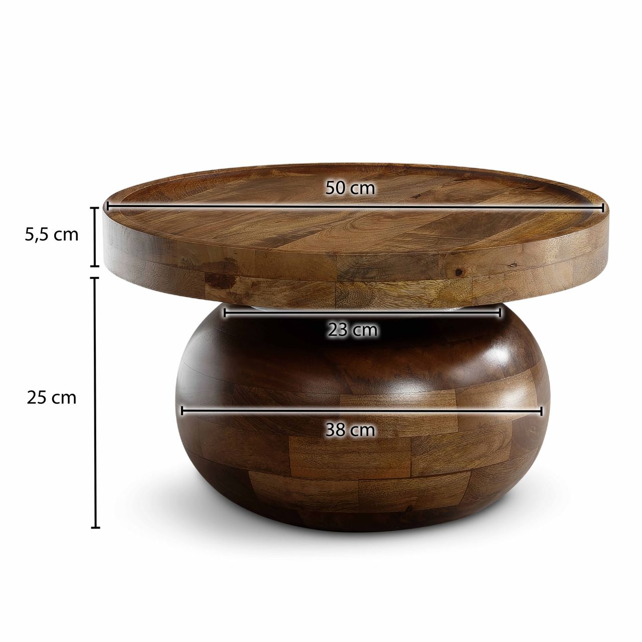 Wohnling Couchtisch Mango Massivholz 50x50x30,5 cm Walnussfarben