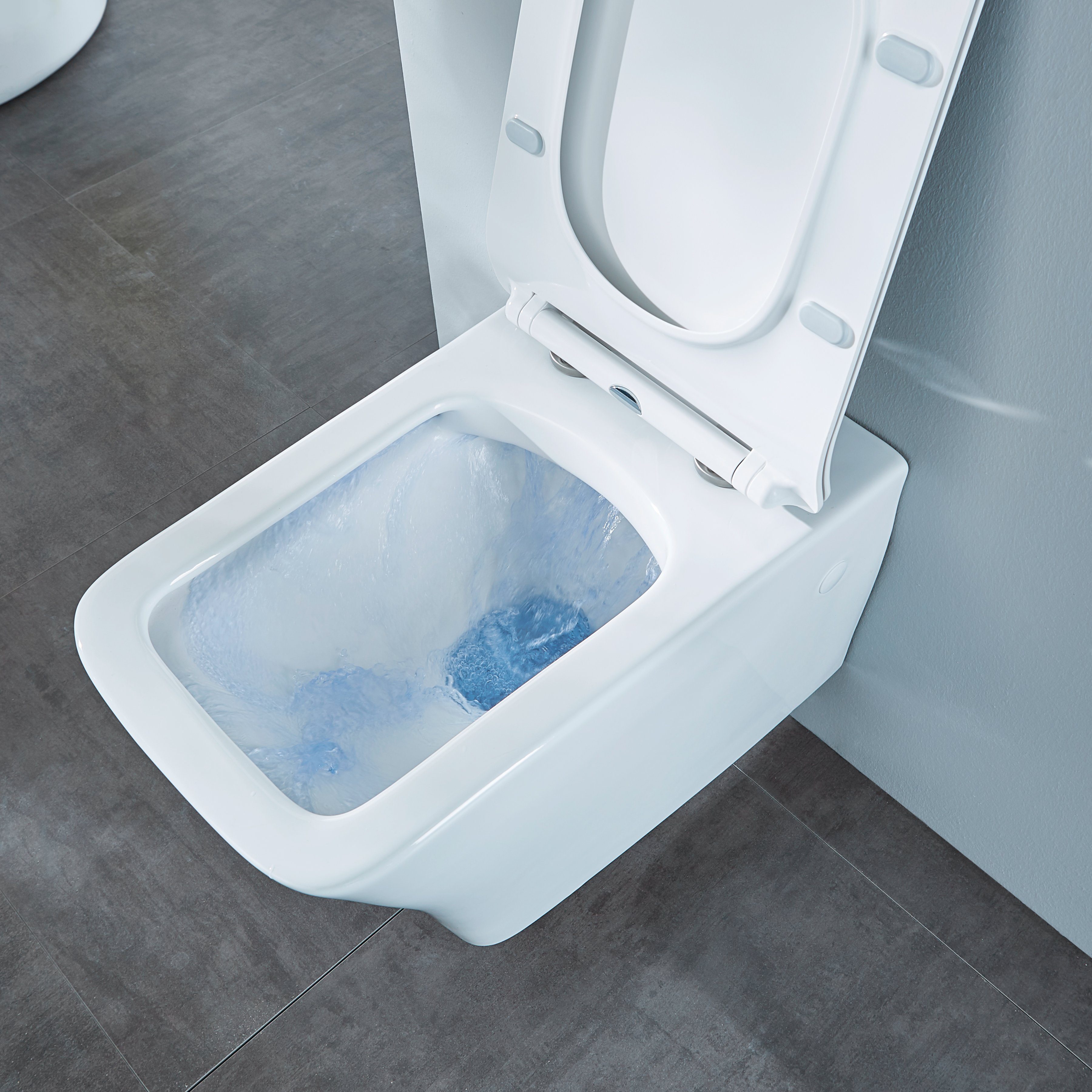 welltime Tiefspül-WC Trento eckig, wandhängend, Spülrandloses Tiefspül-WC, inkl. ToilettenSitz mit Softclose.