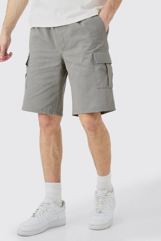 Tall lockere Cargo-Shorts mit elastischem Bund in Grau