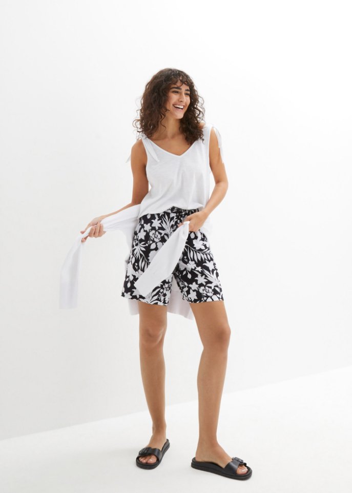 Weite Viskose Shorts mit High-Waist-Bequembund