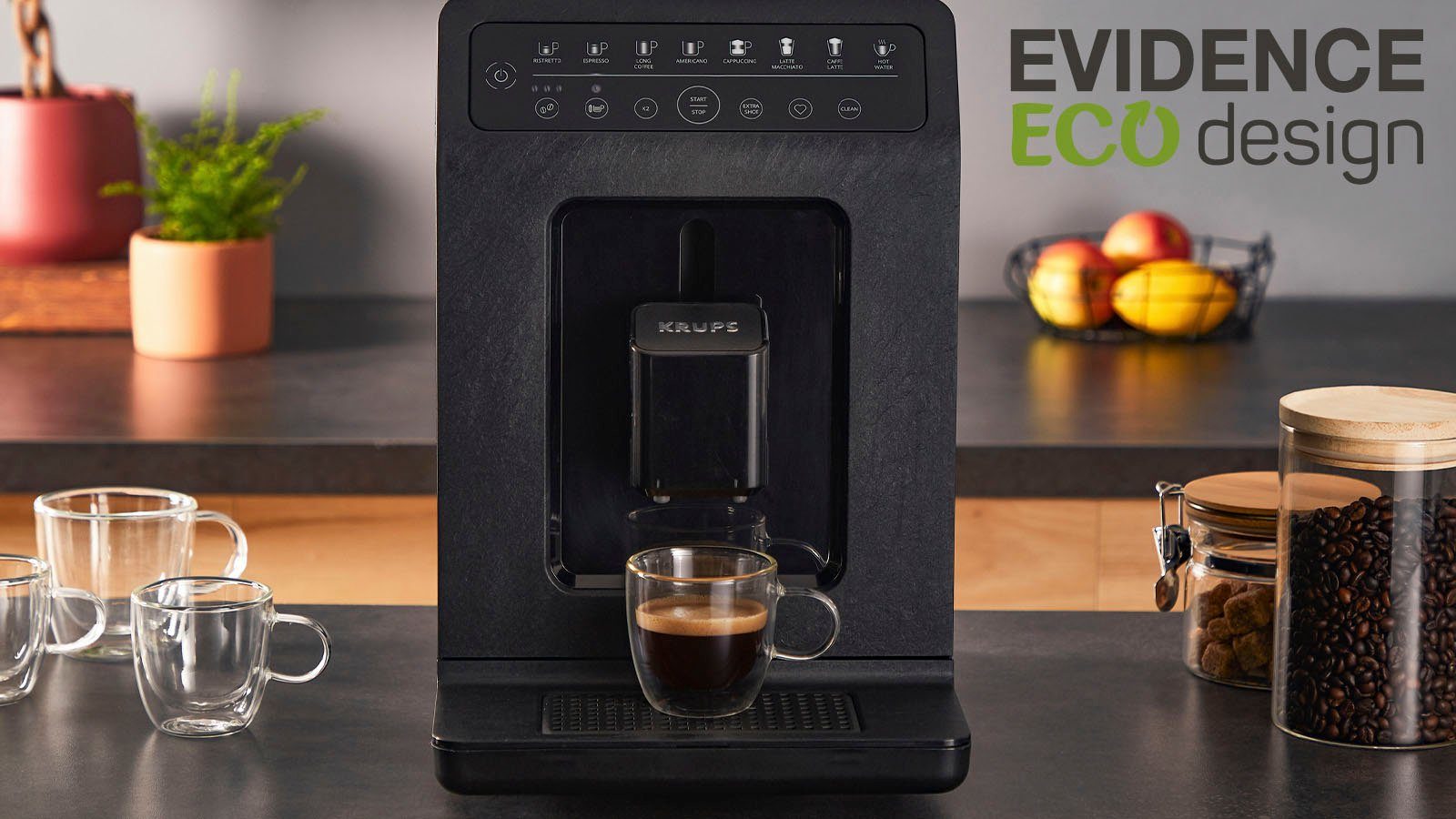 Krups Kaffeevollautomat EA897B Evidence ECOdesign, aus 62%* recyceltem Kunststoff, bis zu 90% recycelbar, inkl. Emsa Travel Mug im Wert von UVP 25,99