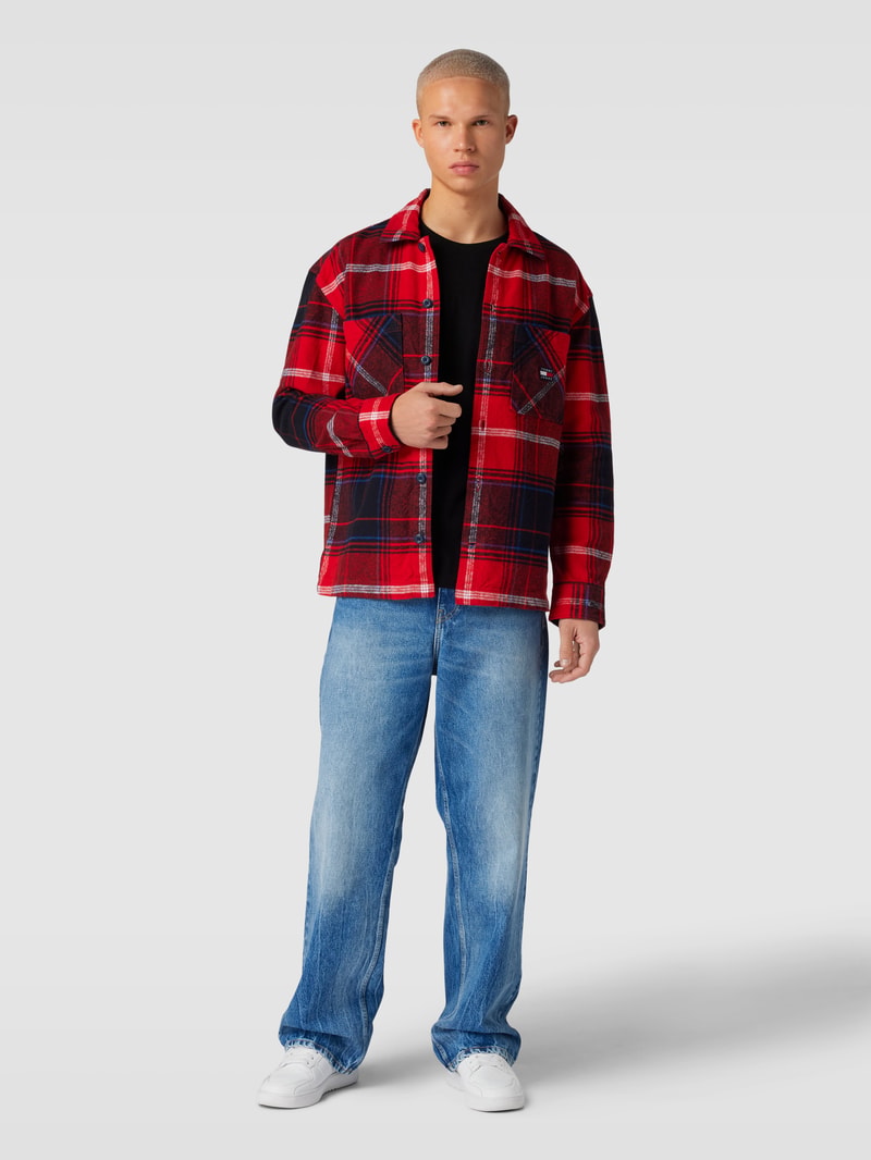 Overshirt Fit Freizeithemd mit Tartan-Karo in rot
