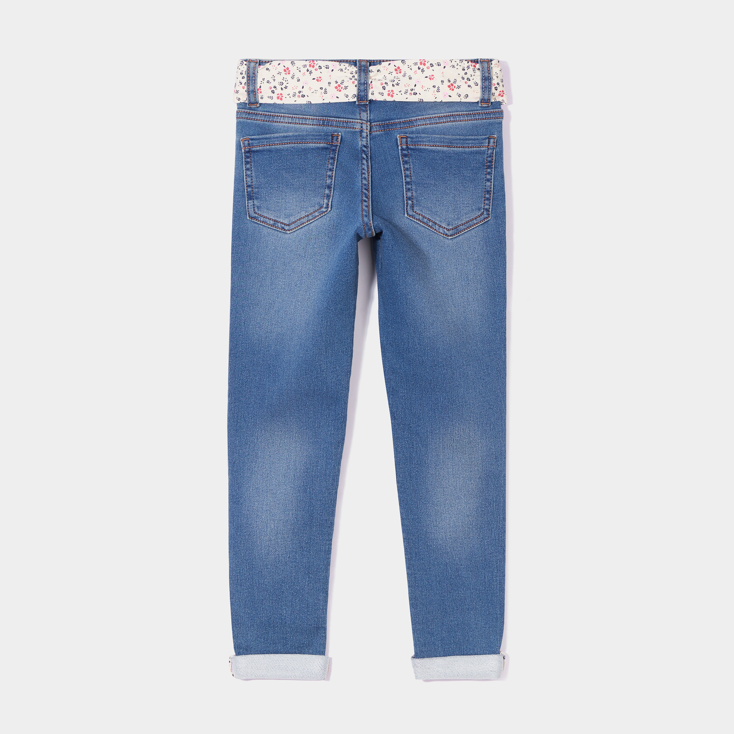 Jeans skinny ceinture foulard Creeks denim stone fille | La Halle