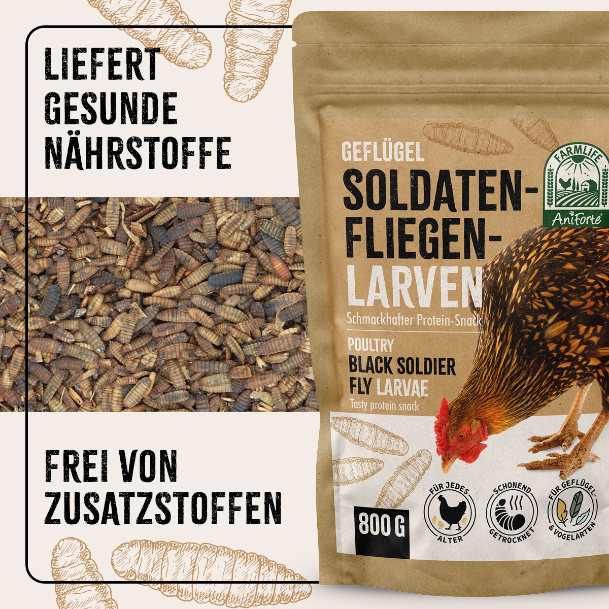Aniforte Futter & Heu Aniforte FarmLife Soldatenfliegenlarven 800g
