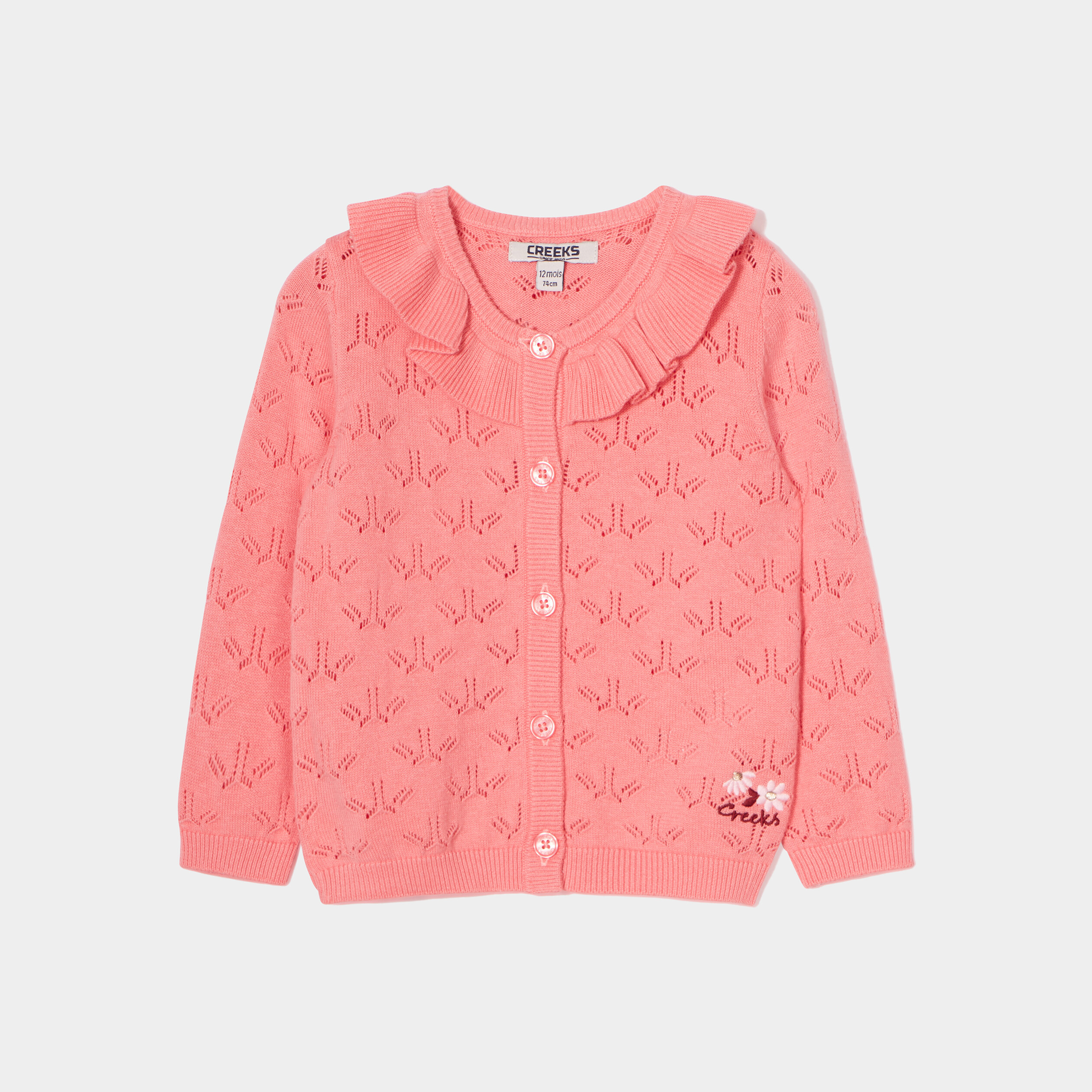Gilet ajouré col à volants coton Creeks rose bébé fille | La Halle
