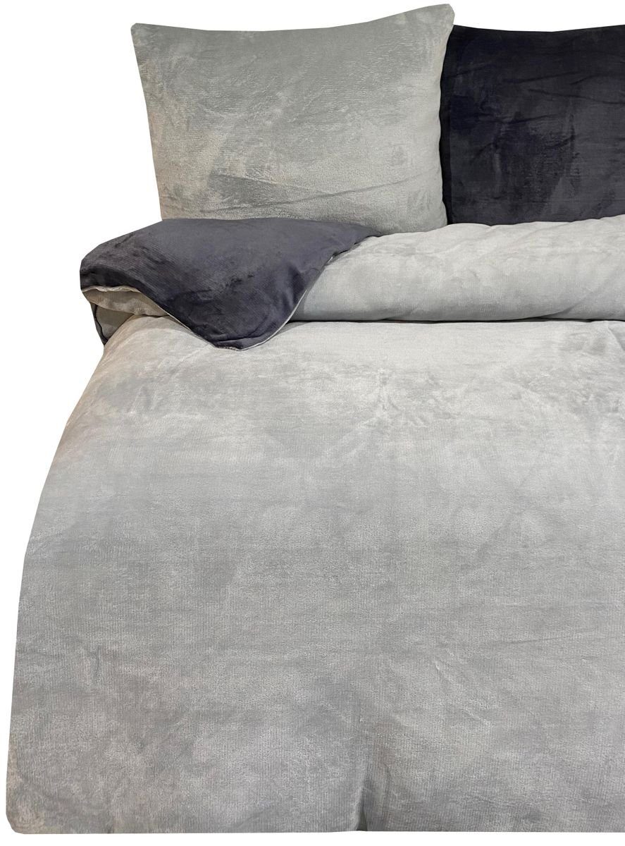 Bettwäsche 4 tlg Winter Thermofleece Wende Plüsch Thermo Fleece Nicky Wende Bettwäsche 135x200 cm Flausch Cashmere touch weich kuschelig warm Teddy Plüsch Grau UNI, Leonado Vicenti, Fleece, 4 teilig