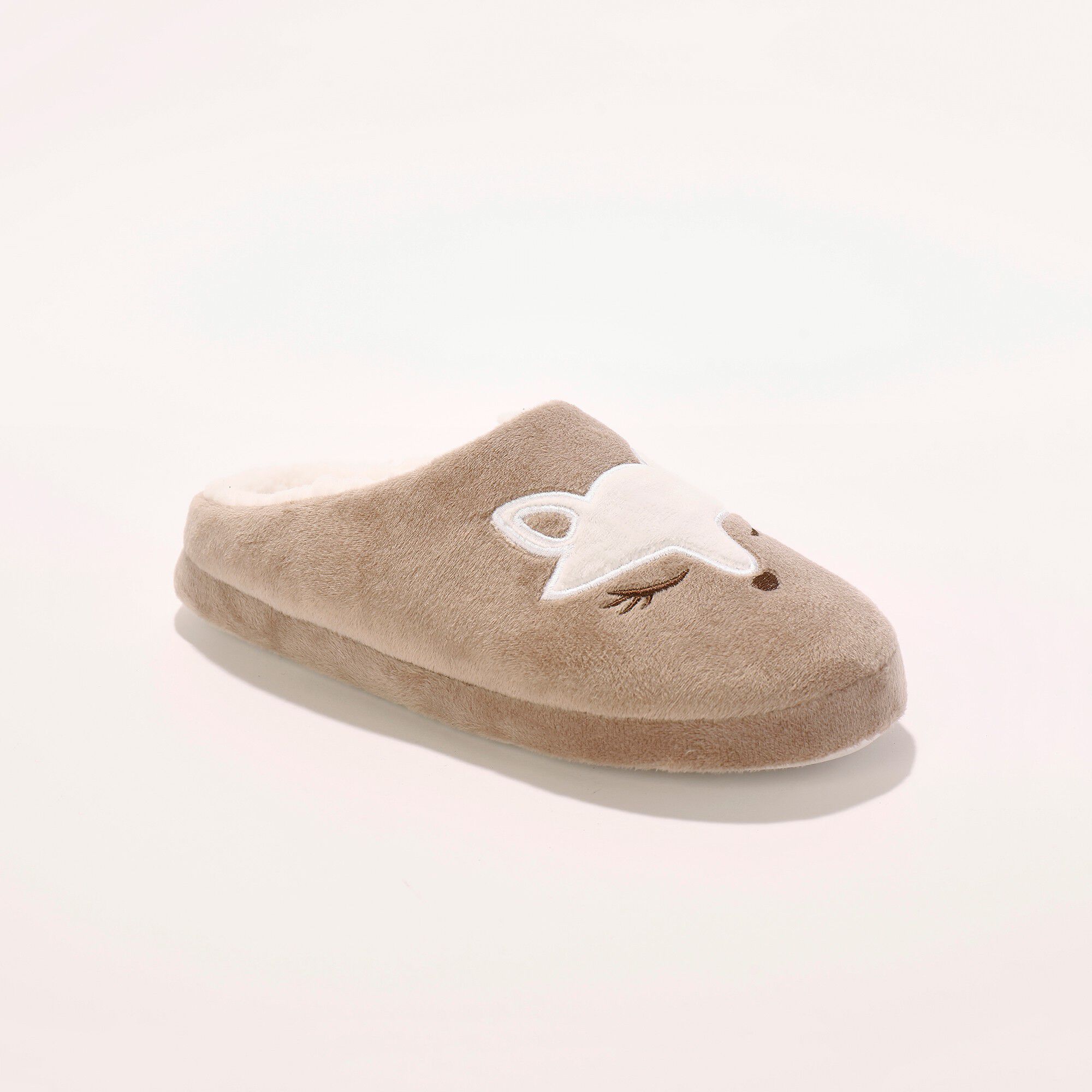Chaussons mules polaire brodés tête de renard