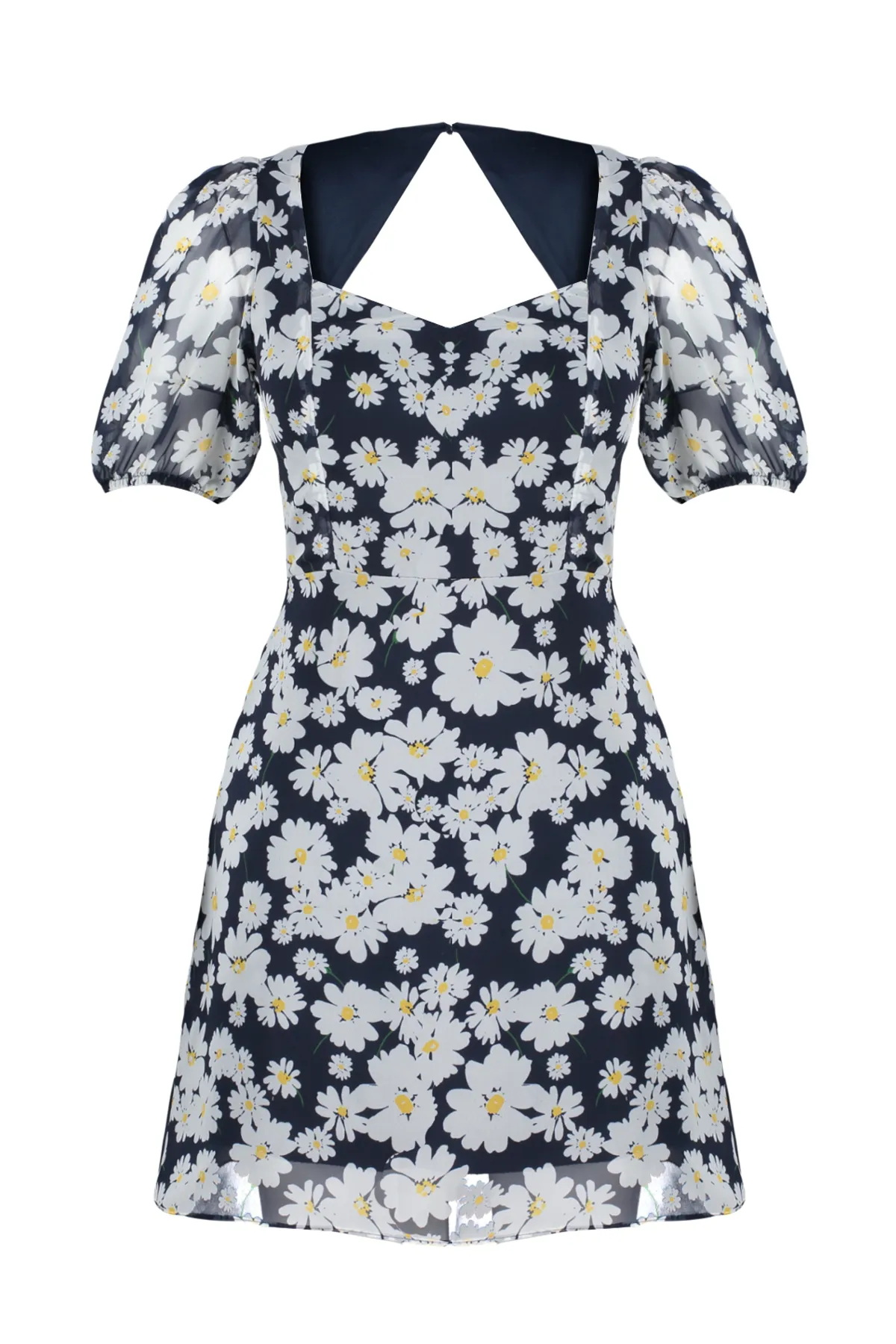 Trendyol Collection  Marineblaues, florales A-Linien-Minikleid aus Chiffon mit Futter TWOSS22EL2168