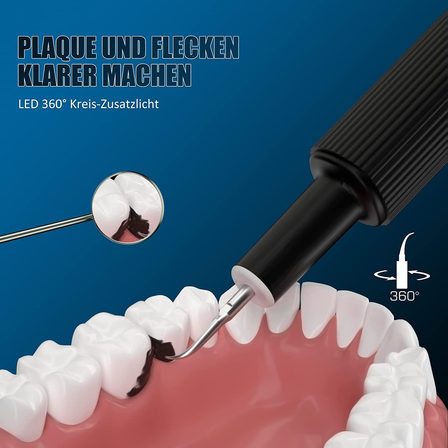 Powerwill Zahnpflege-Set Zahnreinigung Set Pro Zahnsteinentferner Ultraschall für Pflege, Zahnreinigung, Zahnsteinentferner Mensch, Tooth Cleaning Kit, von Zahn Zu Hause Elektrische Gerät zum Zahnsteinentfernen, Es gibt 4 Einstellbare Modi und 6 Aust