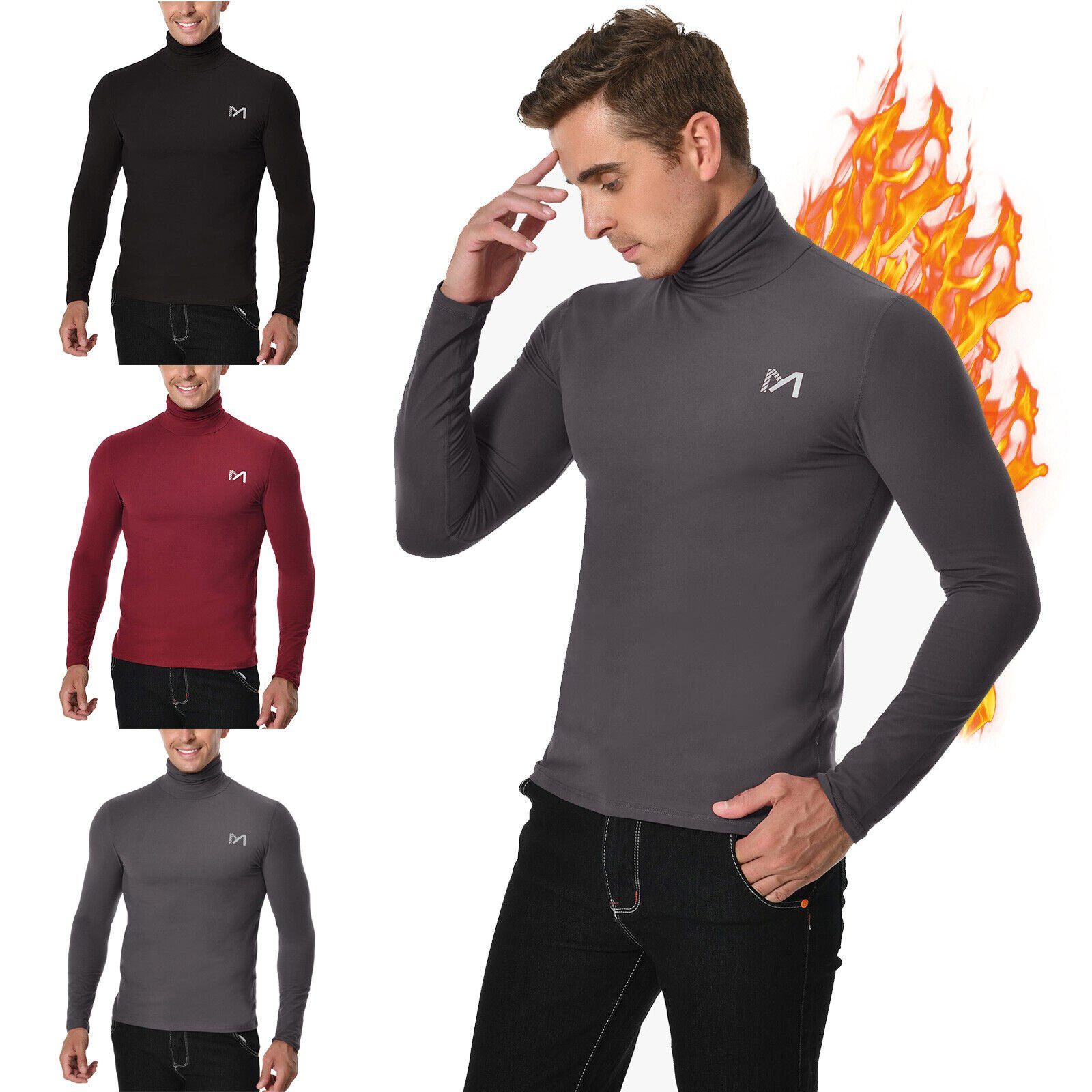 MEETYOO Thermounterhemd Herren Langarm Thermoshirt (Thermounterwäsche Hemd, Funktionsshirt) Stehkragen Winter Skiunterhemd