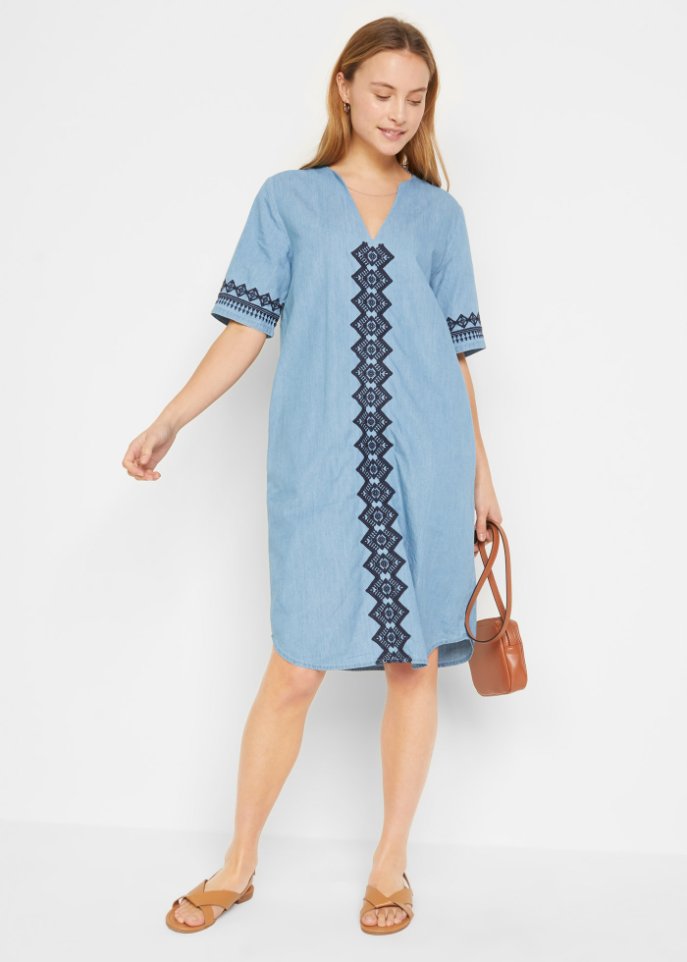 Jeans Tunika-Kleid mit Stickerei