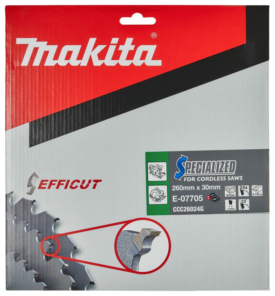 Makita Zubehör E-07705 Efficut Kreissägeblatt Holz 260x30x2,15 24T 23g