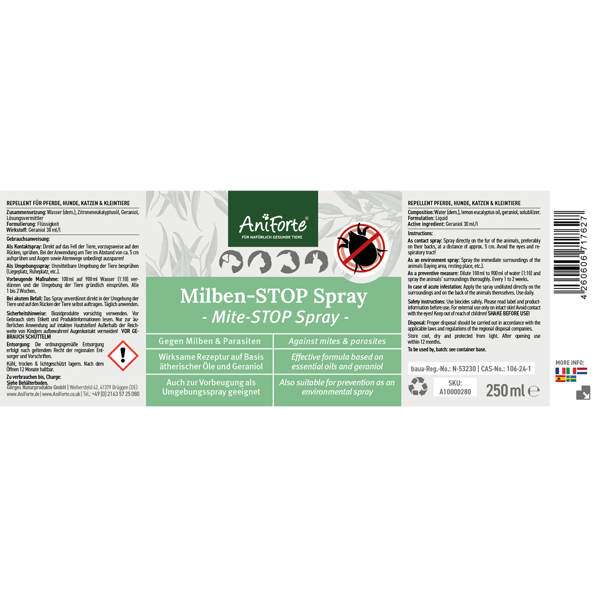 Aniforte Floh- & Zeckenmittel Aniforte Milben-STOP Spray für Hunde und Katzen 250 g
