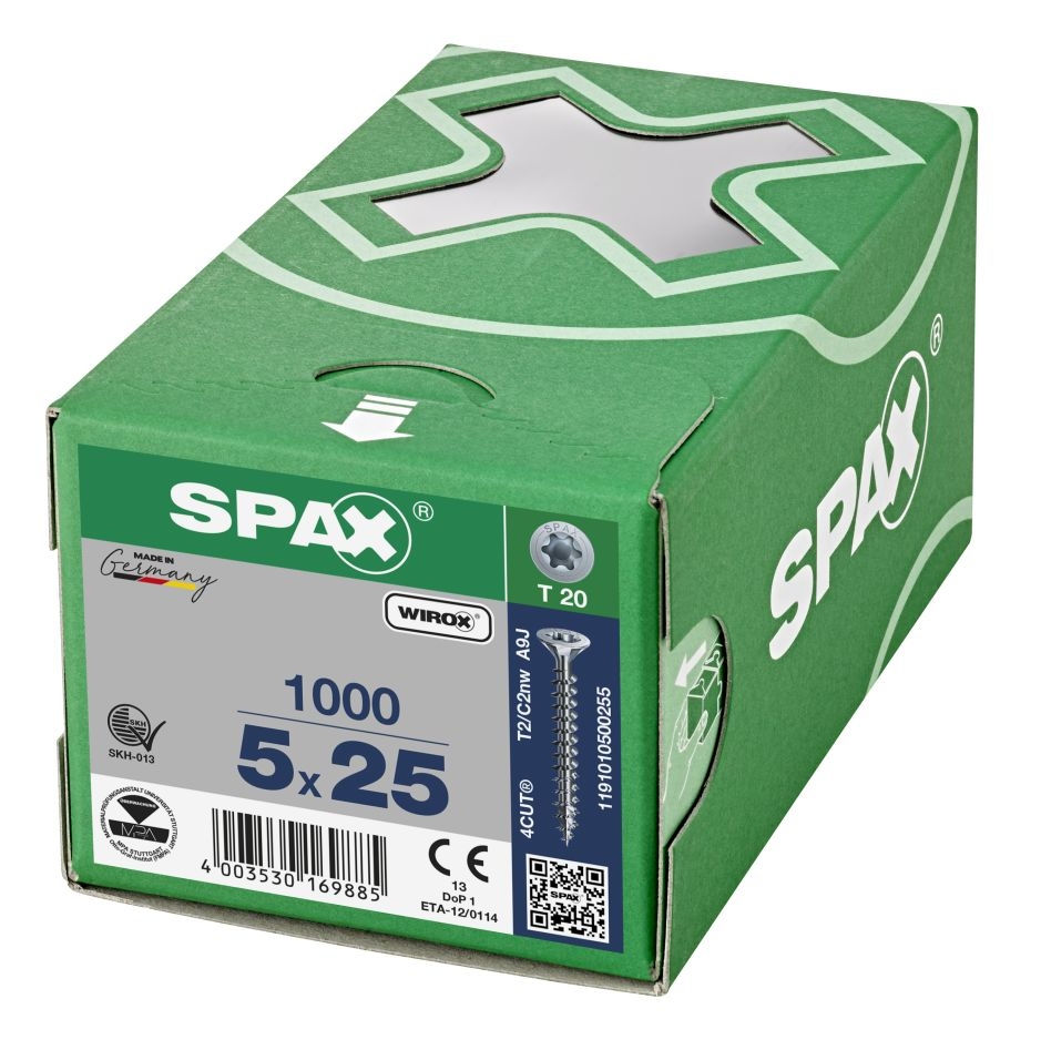 SPAX 1191010500255 Univerzalni vijak 5 x 25 mm, polni navoj, ugreznjena glava, T-STAR plus T20 - 1000 kosov