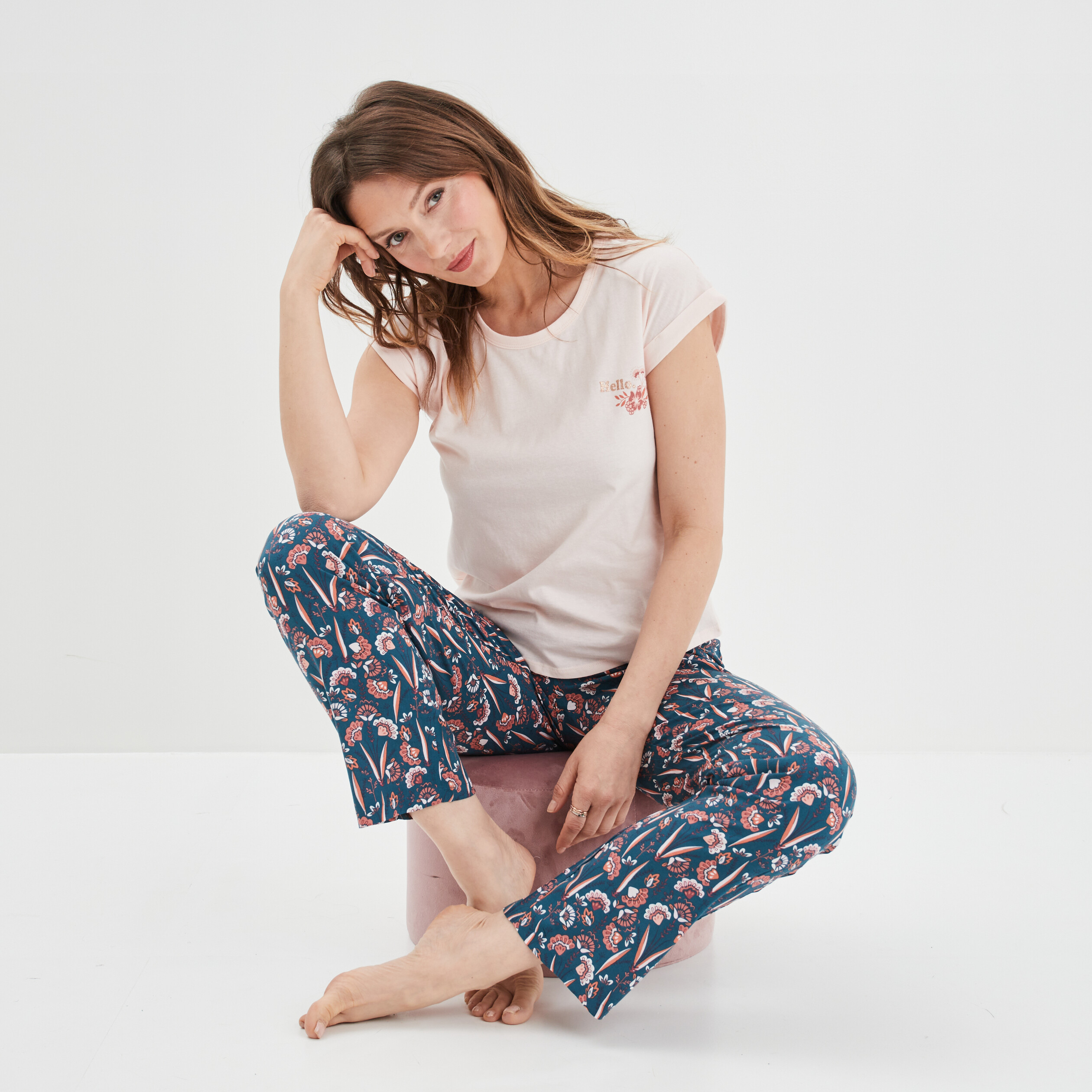 Ensemble pyjama 2 pièces fluide bleu femme | La Halle