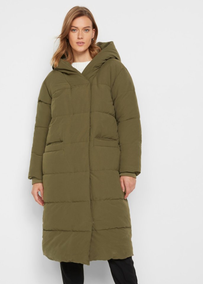 Wattierter Oversize-Mantel mit Kapuze, aus recyceltem Polyester