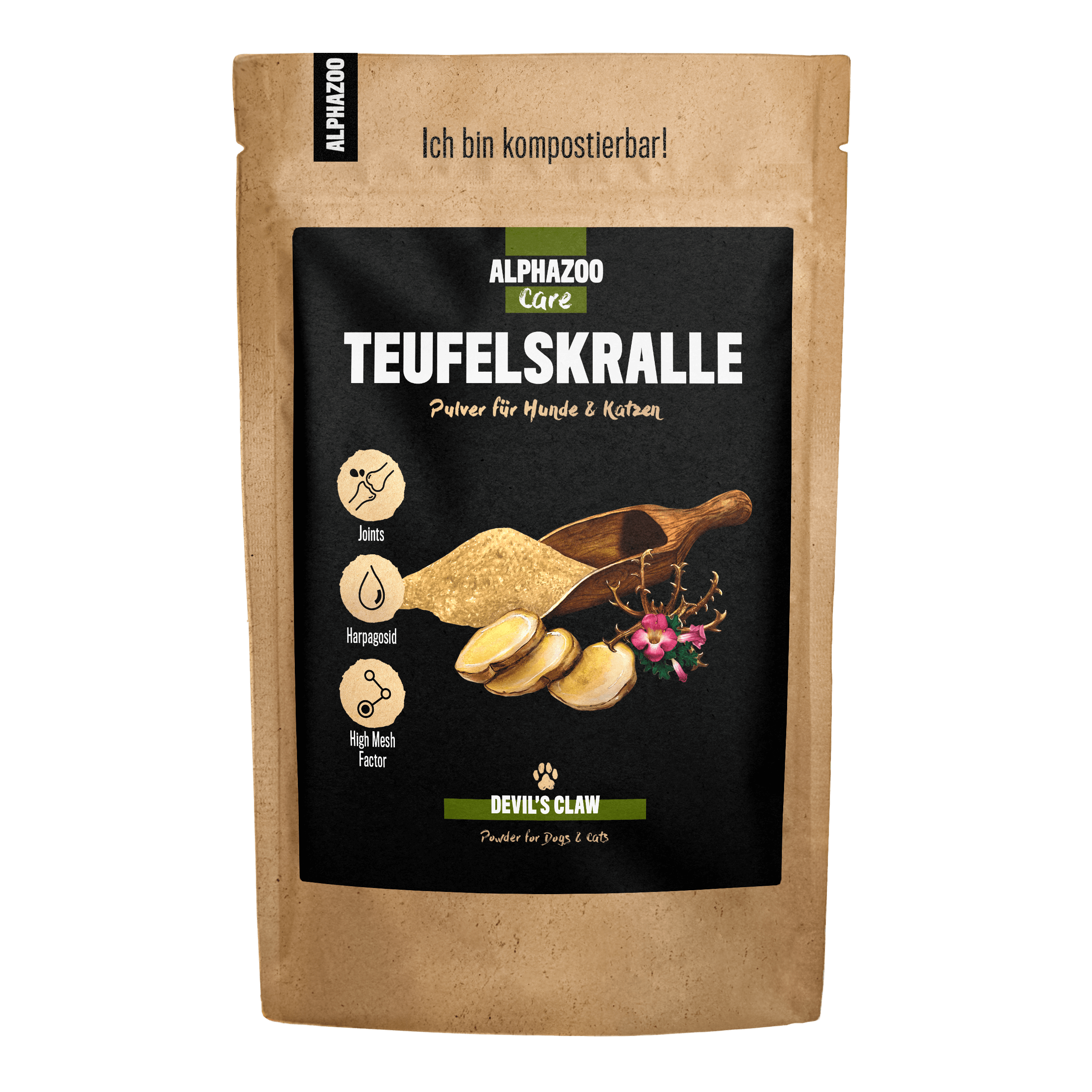 ALPHAZOO Ergänzungsfutter & Aufzucht ALPHAZOO Afrikanische Teufelskralle gemahlen für Hunde und Katzen 750 g