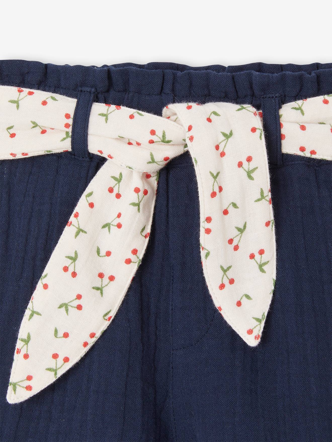 Vertbaudet Baby Musselin-Shorts mit Blumengürtel - aprikose