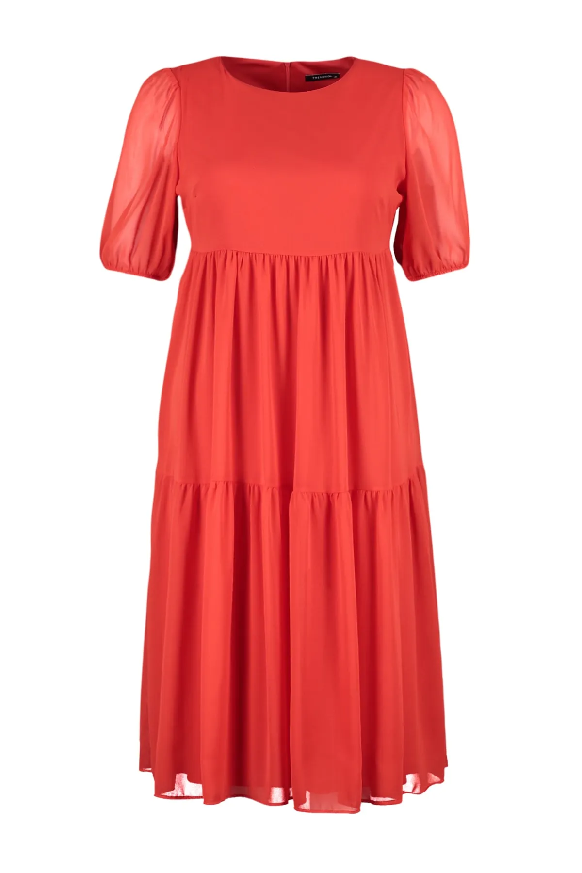 Trendyol Curve  Rotes gewebtes Chiffonkleid mit Ballonärmeln TBBSS23AH00041