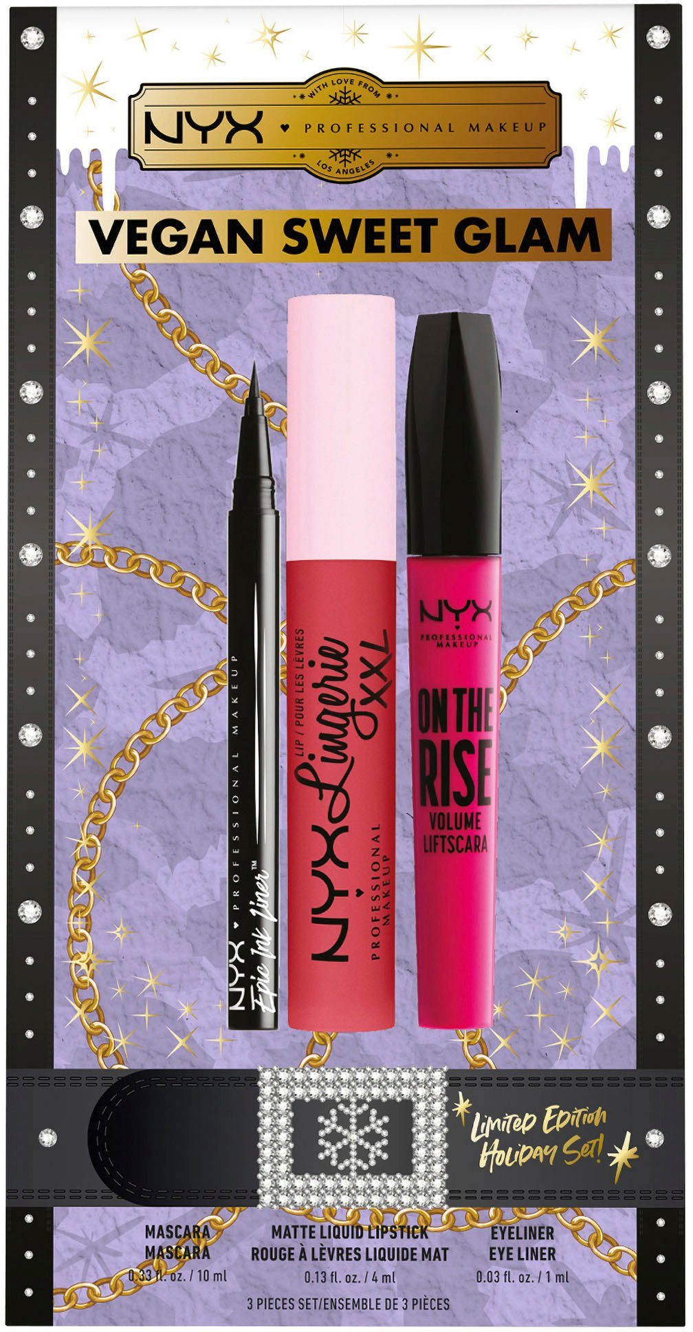 NYX Schmink-Set Makeup Geschenk-Set Holiday Glam Look, 3-tlg.