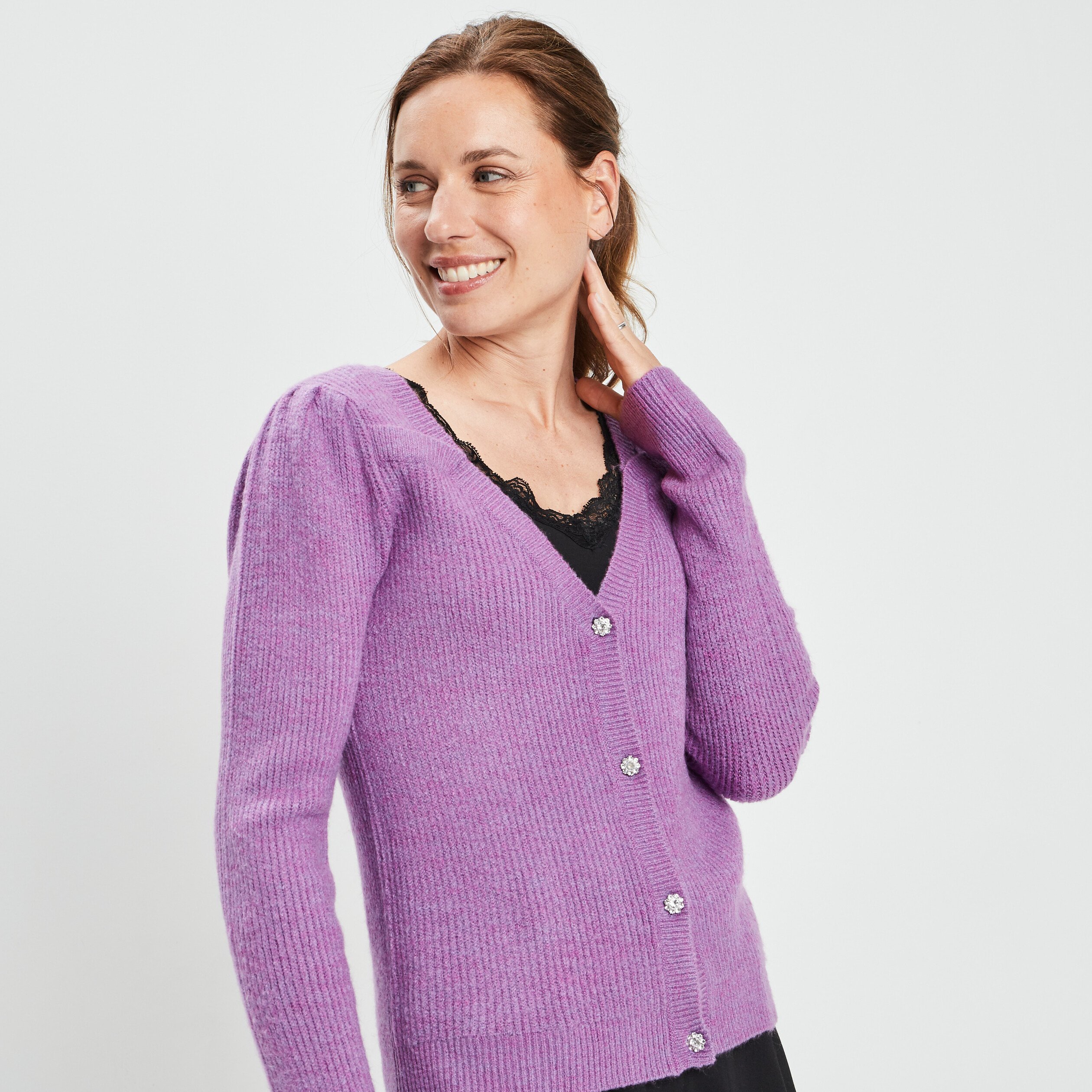 Gilet boutonné avec col en V violet femme | La Halle