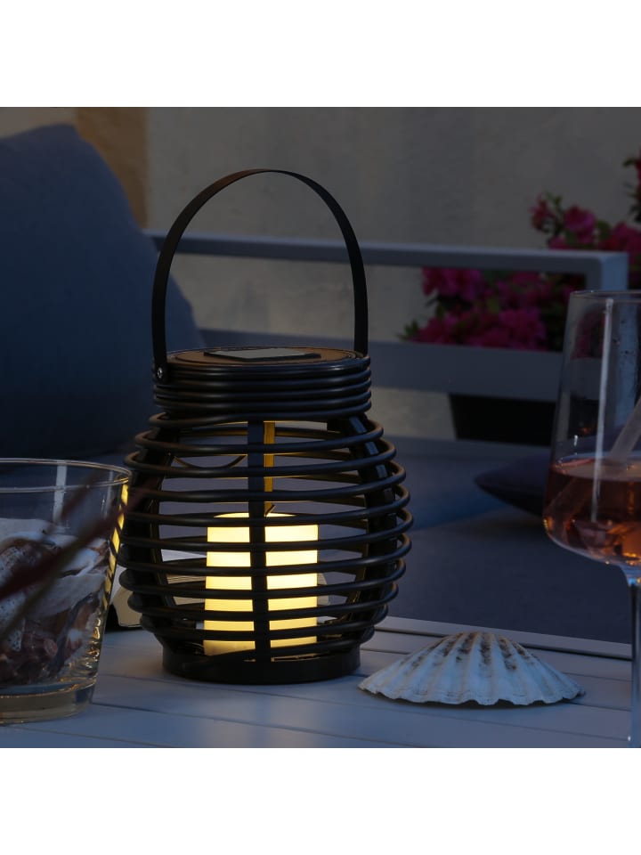 MARELIDA LED Solar Laterne mit LED Kerze in Rattan Korboptik H: 15cm in schwarz günstig kaufen onesize