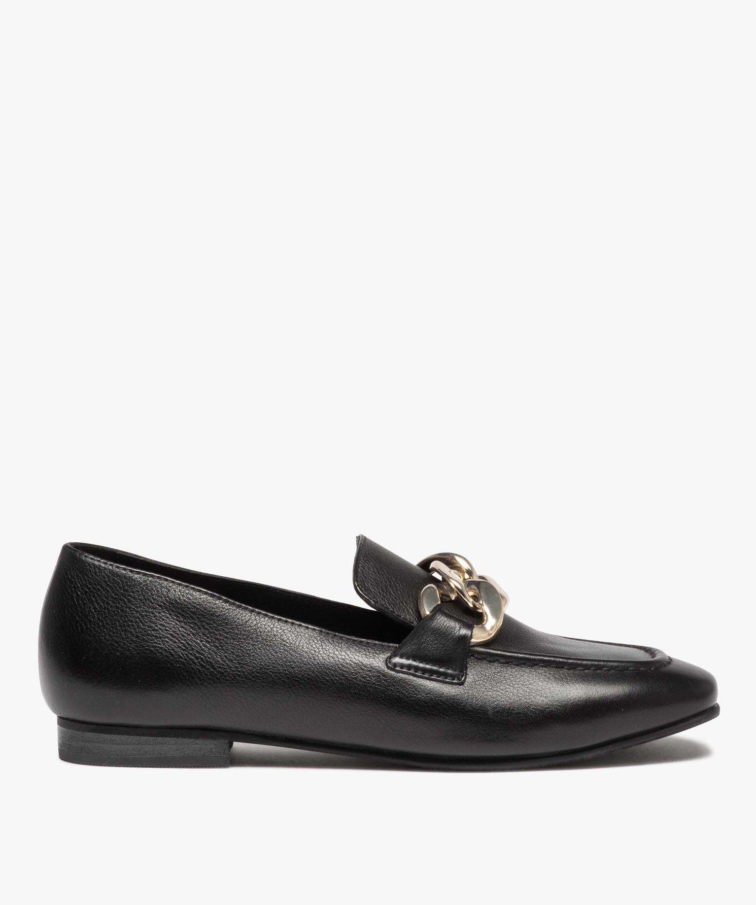 Mocassins femme en cuir avec bride chanette noir | GEMO