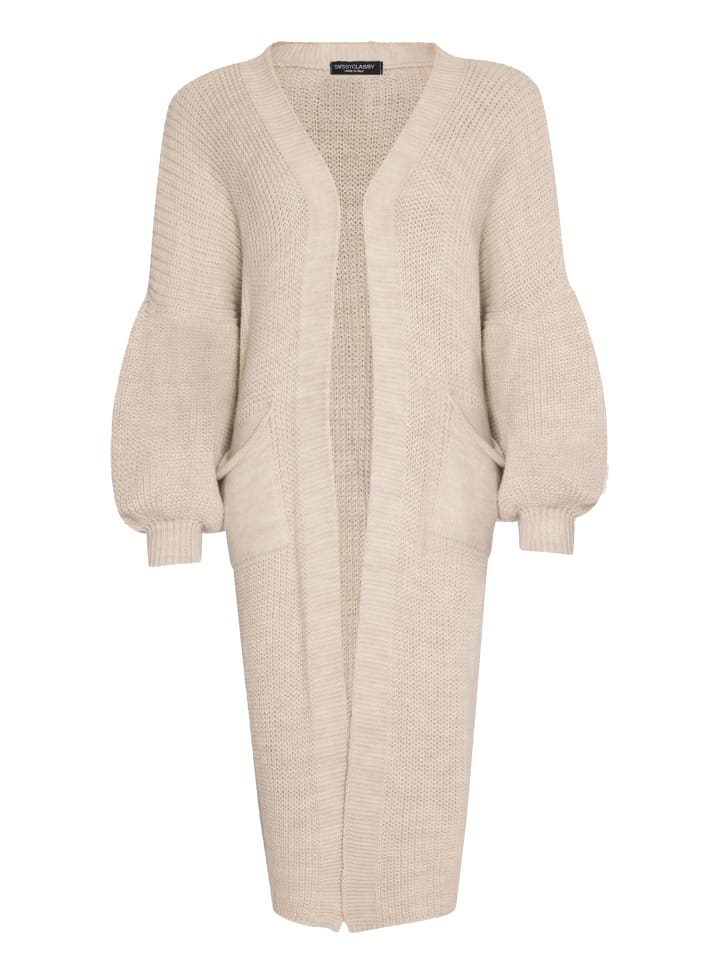 SASSYCLASSY Lang Cardigan mit Taschen in Beige günstig kaufen