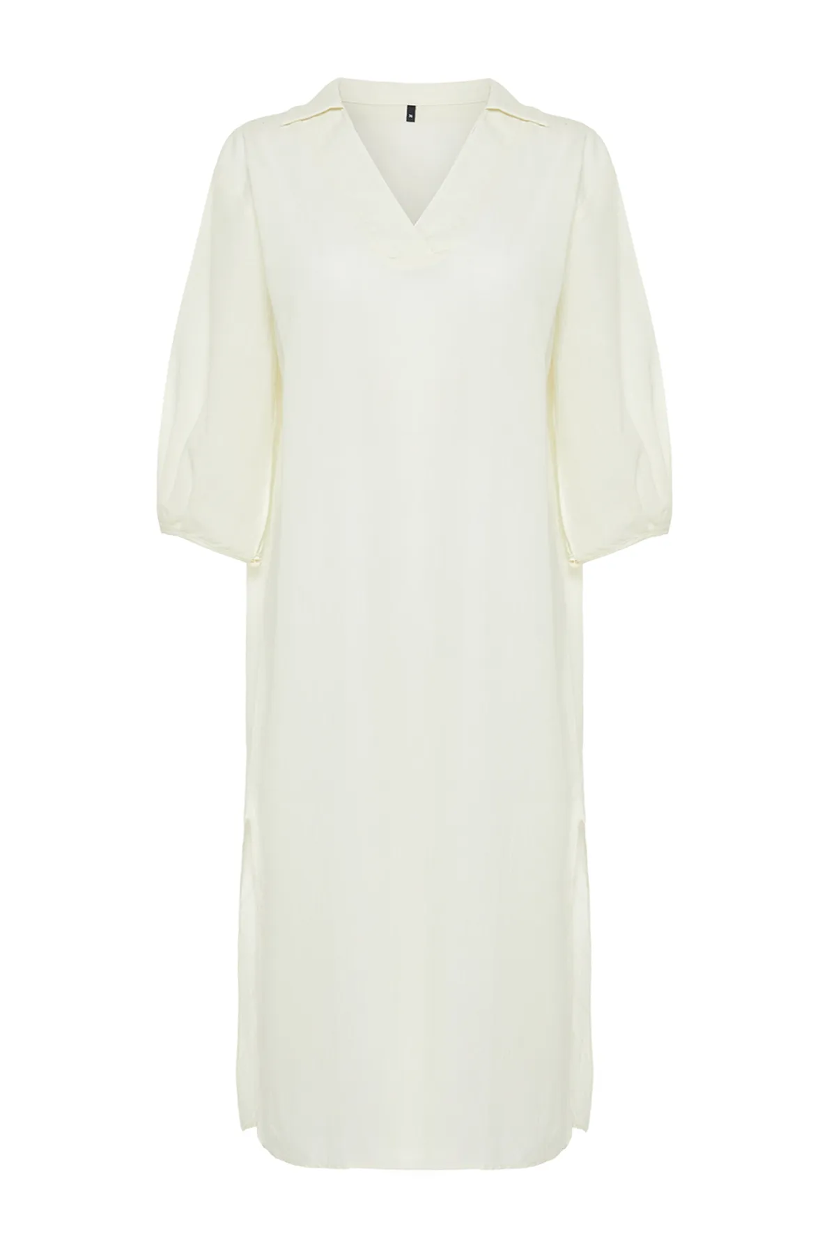 Trendyol Collection  Ecru Wide Fit Midi-Strandkleid mit gewebten Ballonärmeln aus 100 % Baumwolle TBESS22EL0009