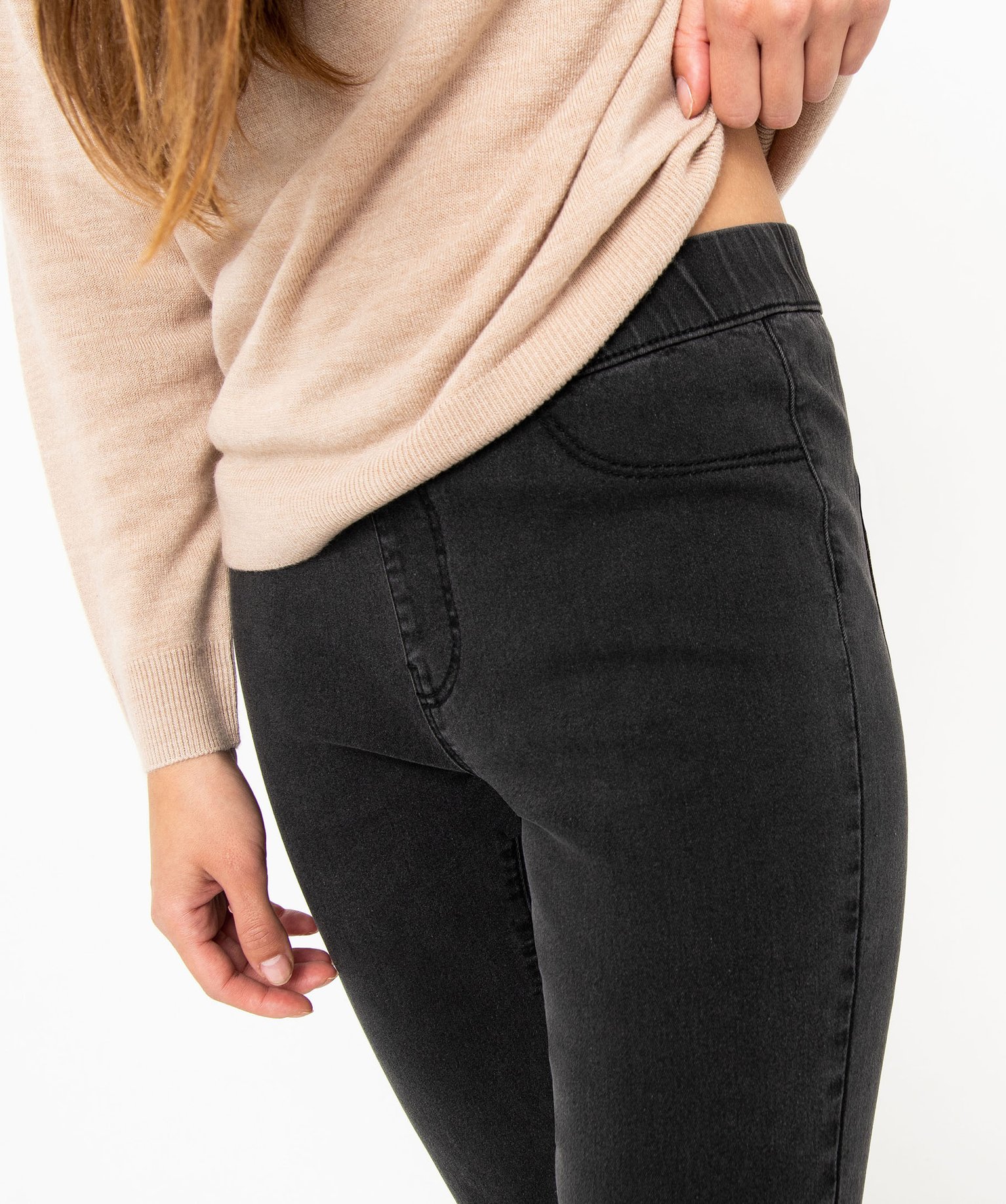 Jegging délavé avec taille élastique femme noir | GEMO