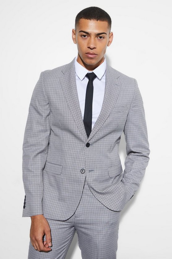Einreihige Slim-Fit Anzugjacke mit Hahnentritt-Print