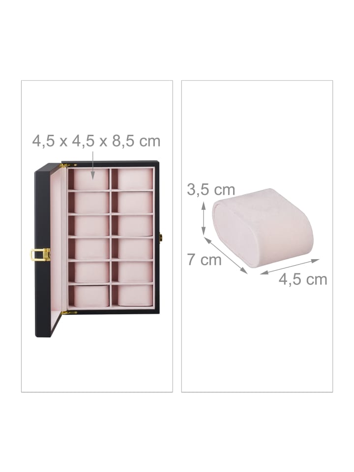 relaxdays Uhrenbox in Schwarz/ Rosa - (B)31,5 x (H)8,5 x (T)21 cm günstig kaufen onesize