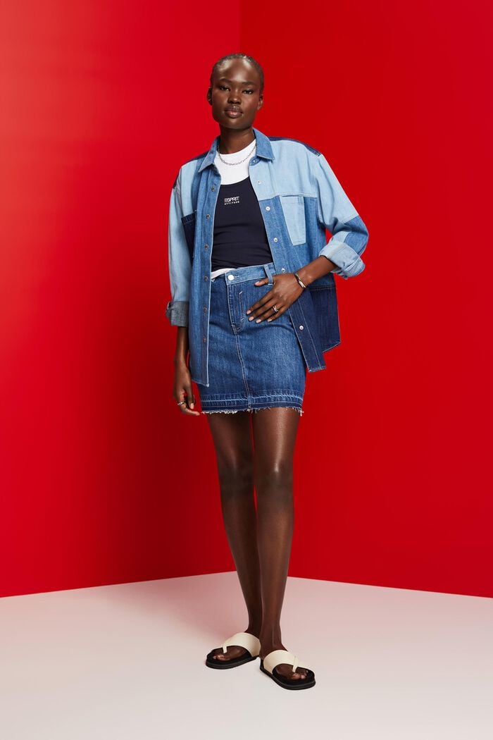 Jeanshemd im Patchwork-Style, Baumwollmix