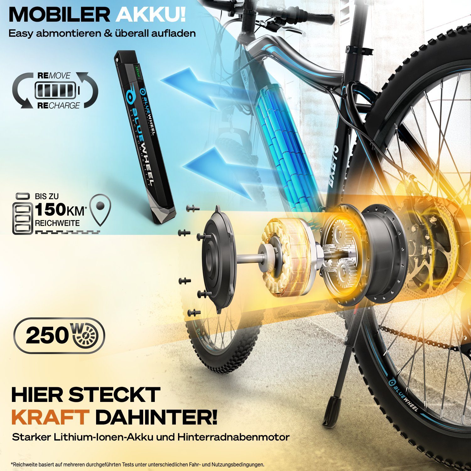 Bluewheel Electromobility E-Bike BXB75, 21 Gang SHIMANO, Kettenschaltung, Heckmotor, Deutsche Qualitätsmarke, EU-konform E-Mountainbike
