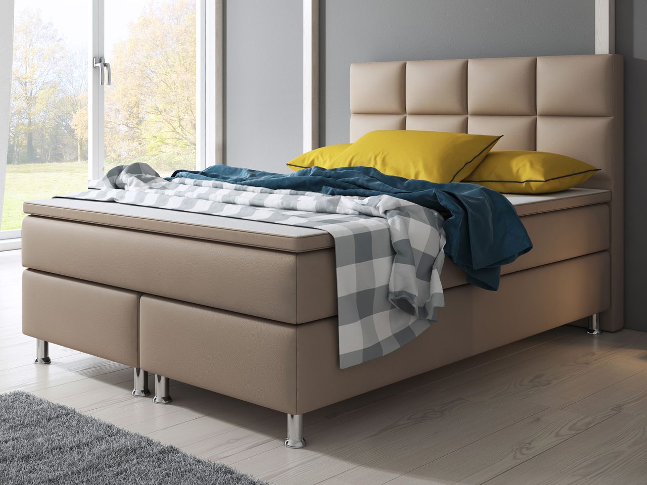 IHG Boxspringbett Miami 140x200 cm Kunstleder Muddy
