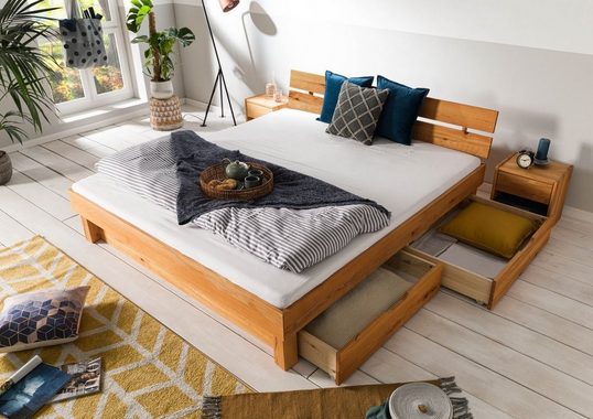 Massivmoebel24 Massivholzbett TomMe Bett 160x200 mit Schubkästen #131 Kernbuche massiv geölt